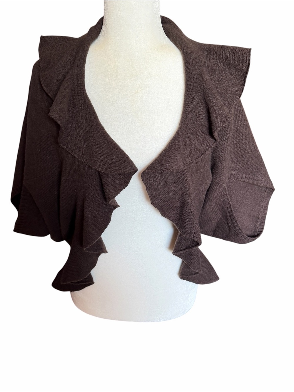 DKNY Brown Ruffle-Trim Women's Sweater Shrug